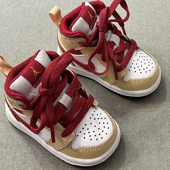 NEW Nike Air Jordan 1 Mid Toddler Boy 3C Curry Cardinal Red Sneakers 640735-20 - Picture 6 of 13